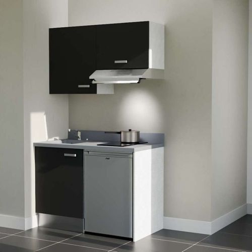 K01 : Noir - Plan Monobloc Cromo Évier à Gauche + Electro Inox