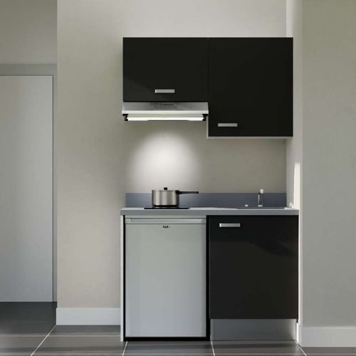 K01 : Noir - Plan Monobloc Cromo Évier à Droite + Electro Inox