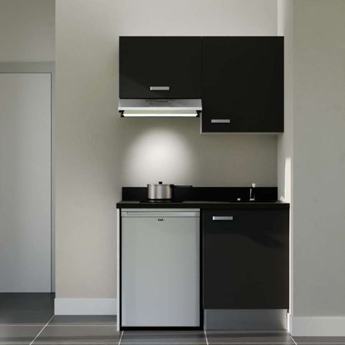 K01 : Noir - Plan Monobloc Nero Évier à Droite + Electro Inox