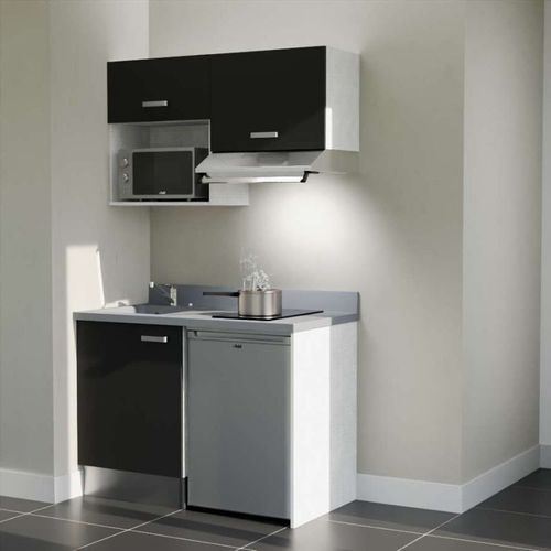 K02 : Noir - Plan Monobloc Cromo Évier à Gauche + Electro Inox