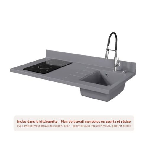 K02 : Noir - Plan Monobloc Cromo Évier à Droite + Electro Inox