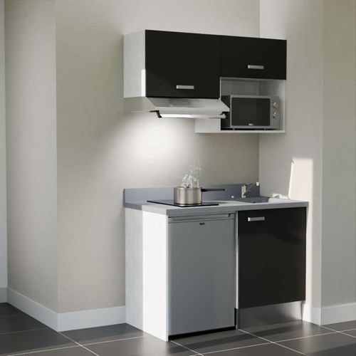 K02 : Noir - Plan Monobloc Cromo Évier à Droite + Electro Inox