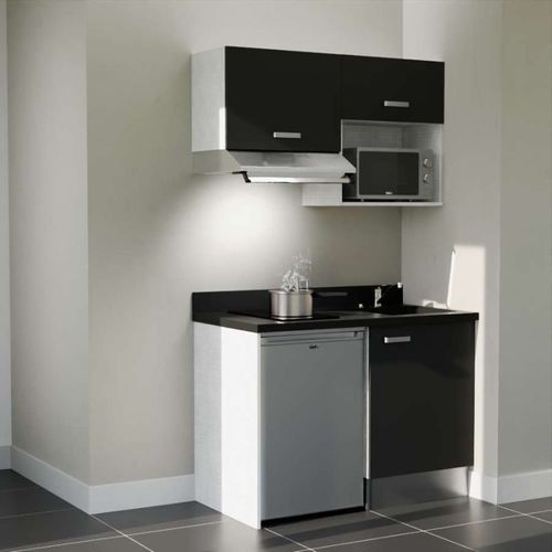 K02 : Noir - Plan Monobloc Nero Évier à Droite + Electro Inox