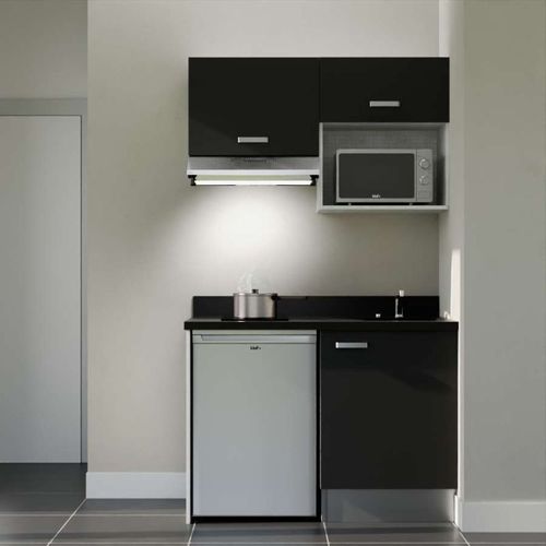 K02 : Noir - Plan Monobloc Nero Évier à Droite + Electro Inox