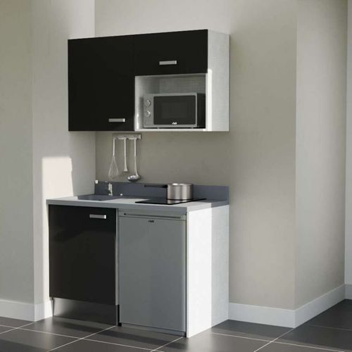 K07 : Noir - Plan Monobloc Cromo Évier à Gauche + Electro Inox