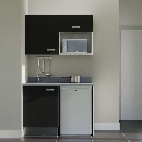 K07 : Noir - Plan Monobloc Cromo Évier à Gauche + Electro Inox