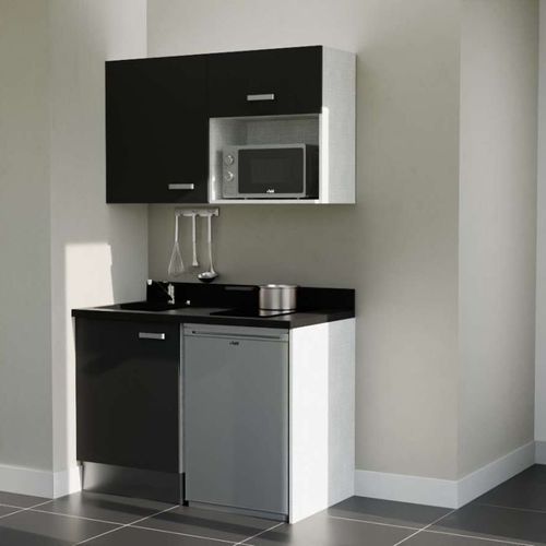 K07 : Noir - Plan Monobloc Nero Évier à Gauche + Electro Inox