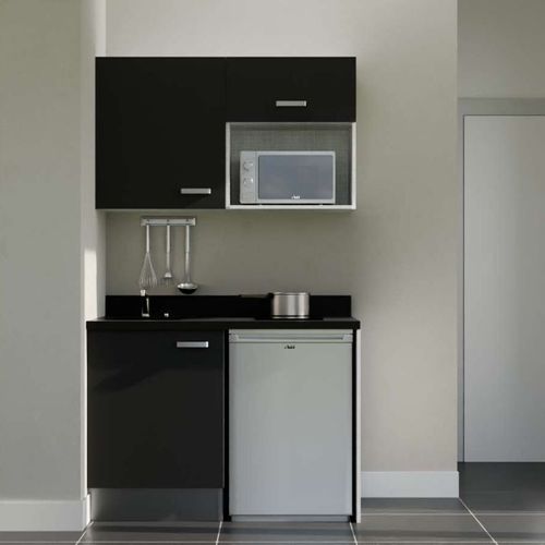 K07 : Noir - Plan Monobloc Nero Évier à Gauche + Electro Inox