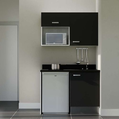 K07 : Noir - Plan Monobloc Nero Évier à Droite + Electro Inox