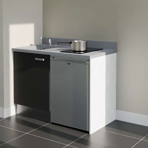 K08 : Noir - Plan Monobloc Cromo Évier à Gauche + Electro Inox