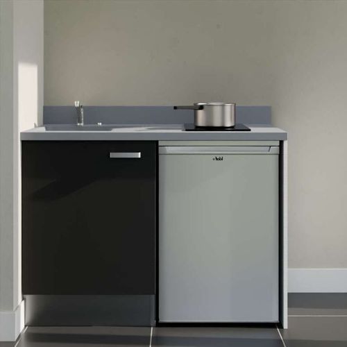 K08 : Noir - Plan Monobloc Cromo Évier à Gauche + Electro Inox