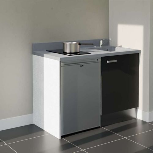 K08 : Noir - Plan Monobloc Cromo Évier à Droite + Electro Inox