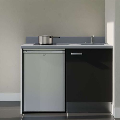 K08 : Noir - Plan Monobloc Cromo Évier à Droite + Electro Inox