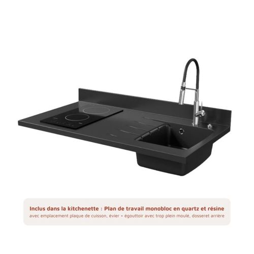 K08 : Noir - Plan Monobloc Nero Évier à Droite + Electro Inox