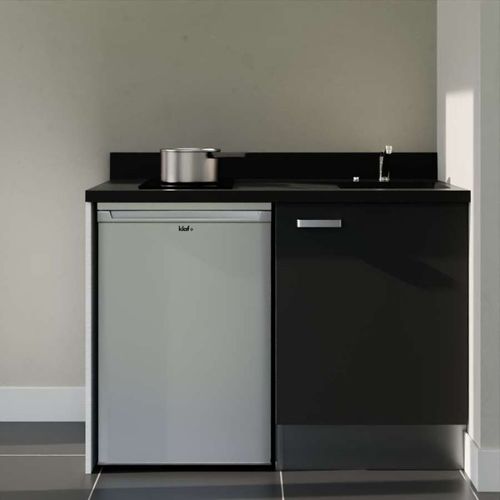 K08 : Noir - Plan Monobloc Nero Évier à Droite + Electro Inox