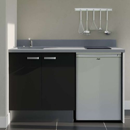 K17 : Noir - Plan Monobloc Cromo Évier à Gauche + Electro Inox