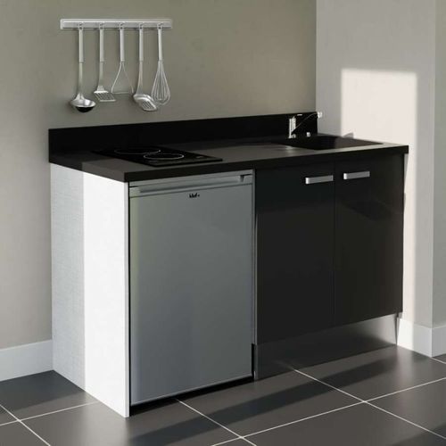 K17 : Noir - Plan Monobloc Nero Évier à Droite + Electro Inox