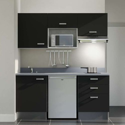 K20 : Noir - Plan Monobloc Cromo Évier à Gauche + Electro Inox