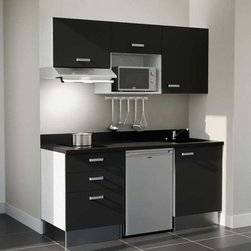 K20 : Noir - Plan Monobloc Nero Évier à Droite + Electro Inox