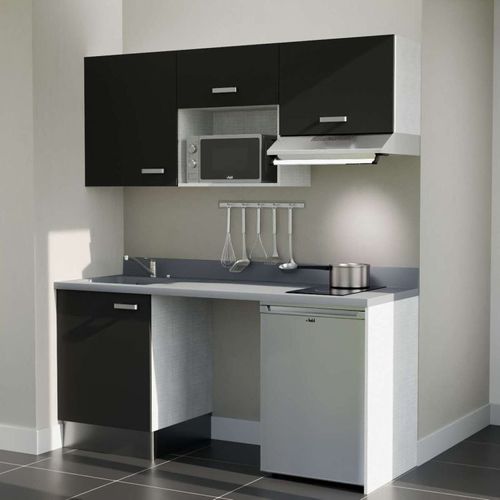 K55 : Noir - Plan Monobloc Cromo Évier à Gauche + Electro Inox