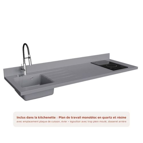 K55 : Noir - Plan Monobloc Cromo Évier à Gauche + Electro Inox