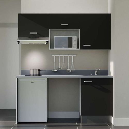 K55 : Noir - Plan Monobloc Cromo Évier à Droite + Electro Inox