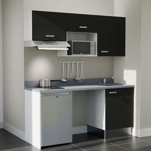 K55 : Noir - Plan Monobloc Cromo Évier à Droite + Electro Inox