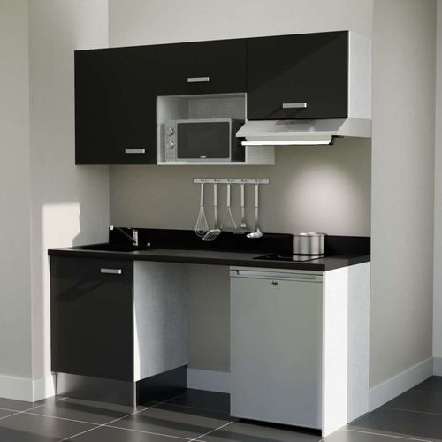 K55 : Noir - Plan Monobloc Nero Évier à Gauche + Electro Inox