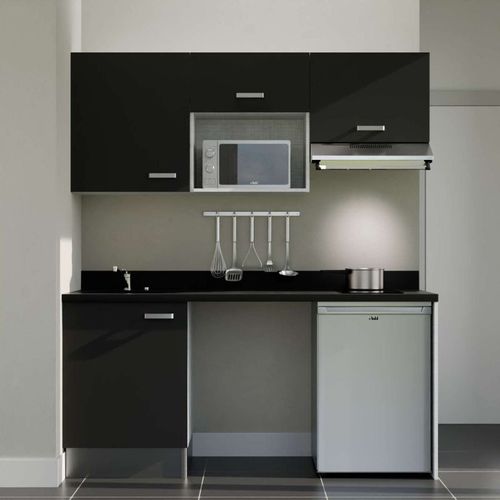 K55 : Noir - Plan Monobloc Nero Évier à Gauche + Electro Inox