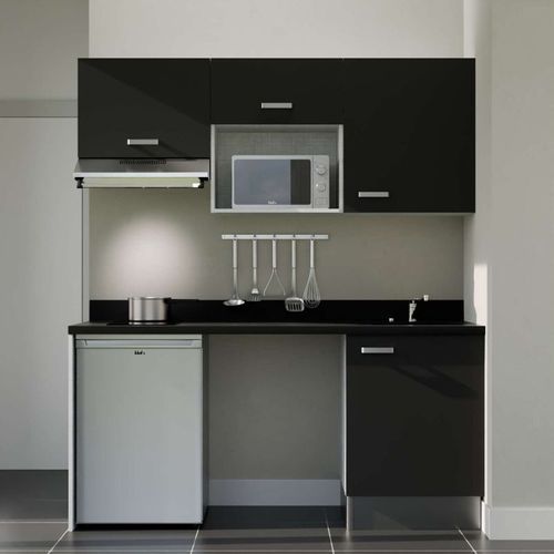 K55 : Noir - Plan Monobloc Nero Évier à Droite + Electro Inox