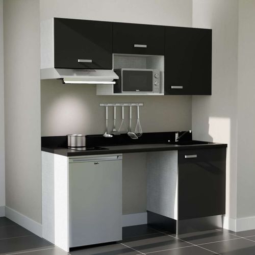 K55 : Noir - Plan Monobloc Nero Évier à Droite + Electro Inox