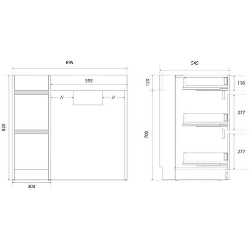 Meuble Salle De Bain Pmr Andy Plus 90 Cm Bois Et Blanc - Vasque à Droite