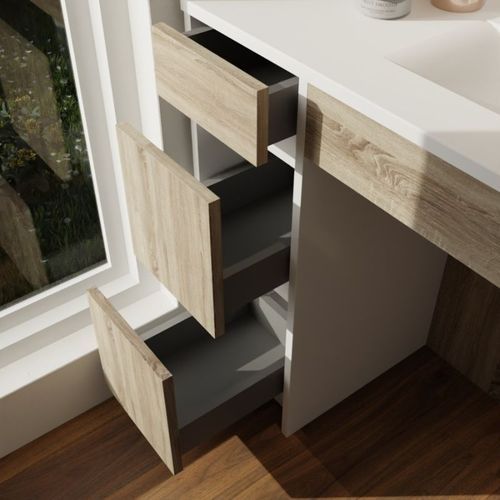 Meuble Salle De Bain Pmr Andy Plus 90 Cm Bois Et Blanc - Vasque à Droite