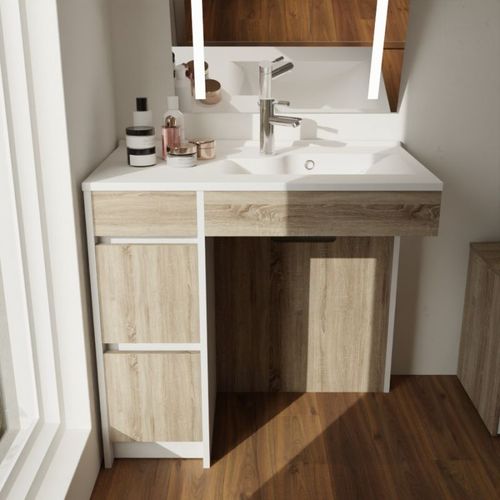 Meuble Salle De Bain Pmr Andy Plus 90 Cm Bois Et Blanc - Vasque à Droite