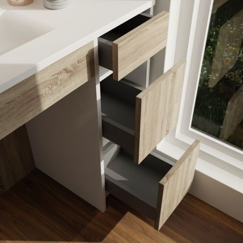 Meuble Salle De Bain Pmr Andy Plus 90 Cm Bois Et Blanc - Vasque à Gauche