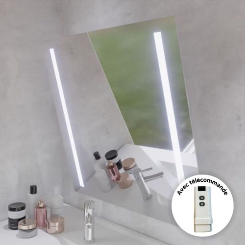 Meuble Salle De Bain Pmr Andy Plus 90 Cm Bois Et Blanc + Miroir Motory - Vasque à Droite