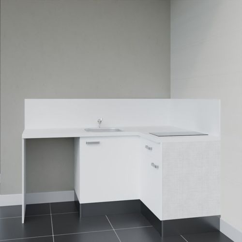 Kitchenette D'angle Ka01l-pt-façade Blanc-plan Blanc-evier Inox-crédences Oui+electro