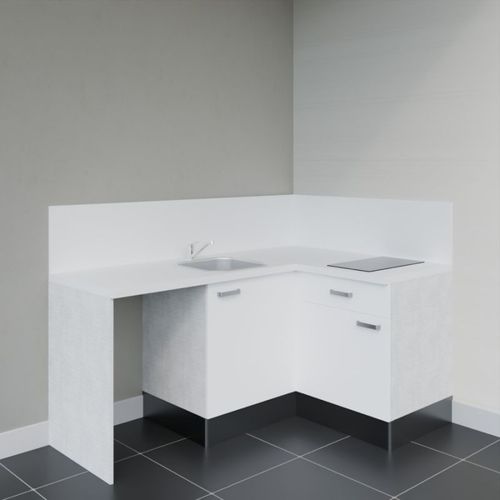 Kitchenette D'angle Ka01l-pt-façade Blanc-plan Blanc-evier Inox-crédences Oui+electro