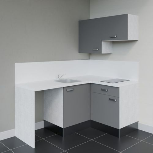 Kitchenette D'angle Ka02l-pt-façade Gris-plan Blanc-evier Inox-crédences Oui+electro