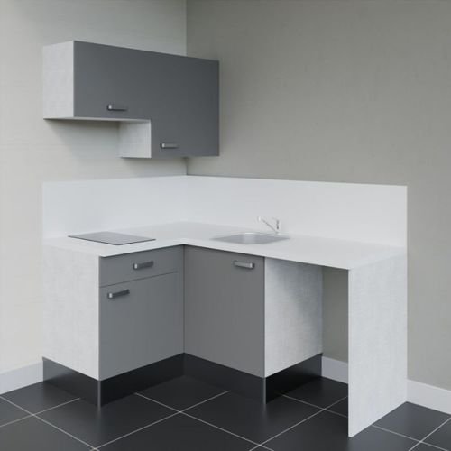 Kitchenette D'angle Ka02l-pt-façade Gris-plan Blanc-evier Inox-crédences Oui+electro