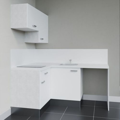 Kitchenette D'angle Ka02l-pt-façade Blanc-plan Blanc-evier Inox-crédences Oui+electro
