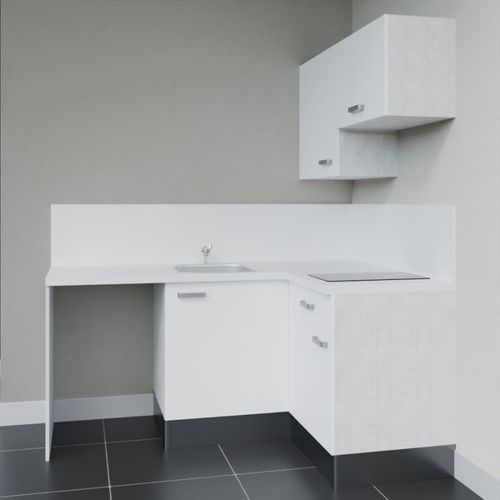 Kitchenette D'angle Ka02l-pt-façade Blanc-plan Blanc-evier Inox-crédences Oui+electro