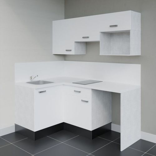 Kitchenette D'angle Ka03l-pt-façade Blanc-plan Blanc-evier Inox-crédences Oui+electro