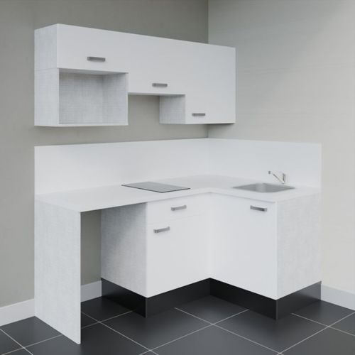 Kitchenette D'angle Ka03l-pt-façade Blanc-plan Blanc-evier Inox-crédences Oui+electro