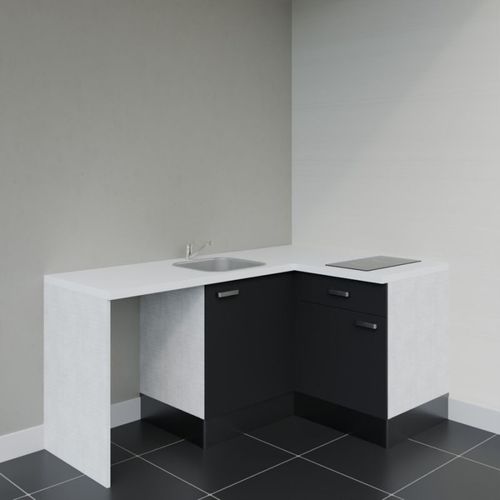 Kitchenette D'angle Ka01l-pt-façade Noir-plan Blanc-evier Inox-crédences Non+electro