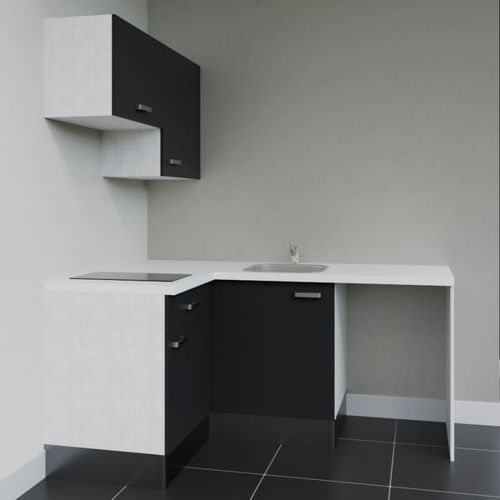 Kitchenette D'angle Ka02l-pt-façade Noir-plan Blanc-evier Inox-crédences Non+electro