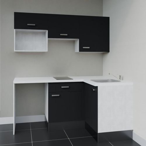 Kitchenette D'angle Ka03l-pt-façade Noir-plan Blanc-evier Inox-crédences Non+electro