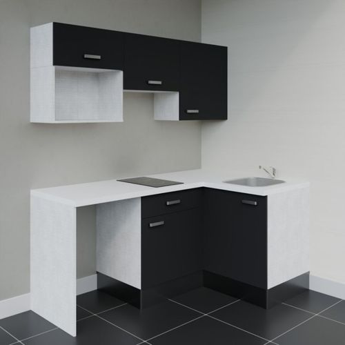 Kitchenette D'angle Ka03l-pt-façade Noir-plan Blanc-evier Inox-crédences Non+electro