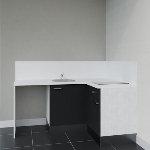 Kitchenette D'angle Ka01l-pt-façade Noir-plan Blanc-evier Inox-crédences Oui+electro