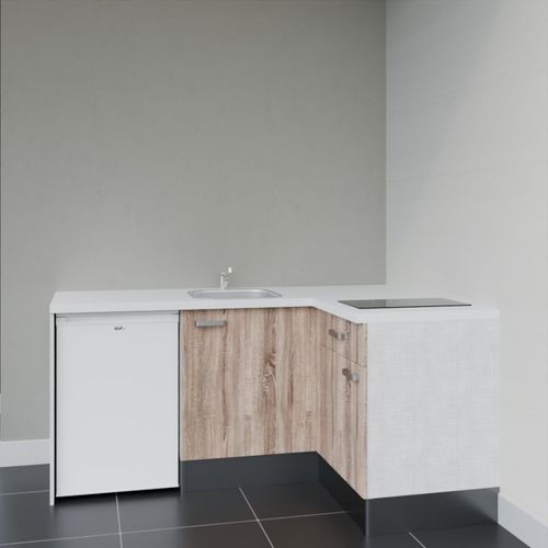 Kitchenette D'angle Ka01l-pt-façade Bois-plan Blanc-evier Inox-crédences Non+electro Blanc
